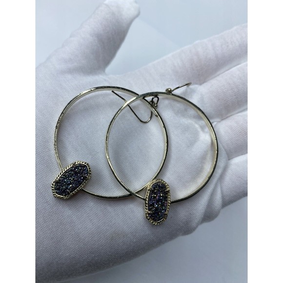 Kendra Scott Elora Gold Multi Drusy Hoop Earrings, Authentic - Picture 15 of 16